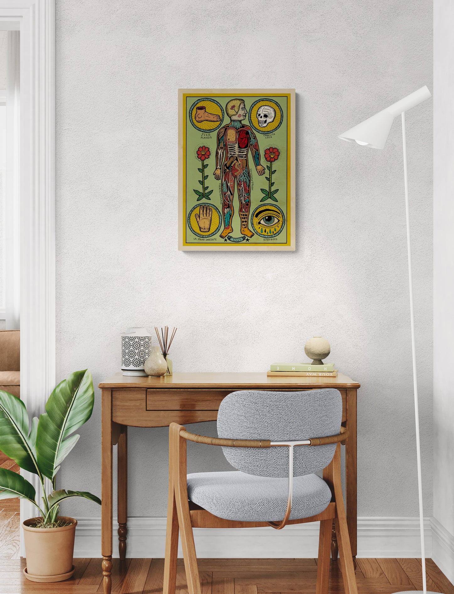 Anatomía de un cuerpo sesi by Asis Percales – A3 surreal anatomical art print inspired by tattoo culture, circus and comic aesthetics, colorful Spanish contemporary illustration, eclectic and bold wall decor.