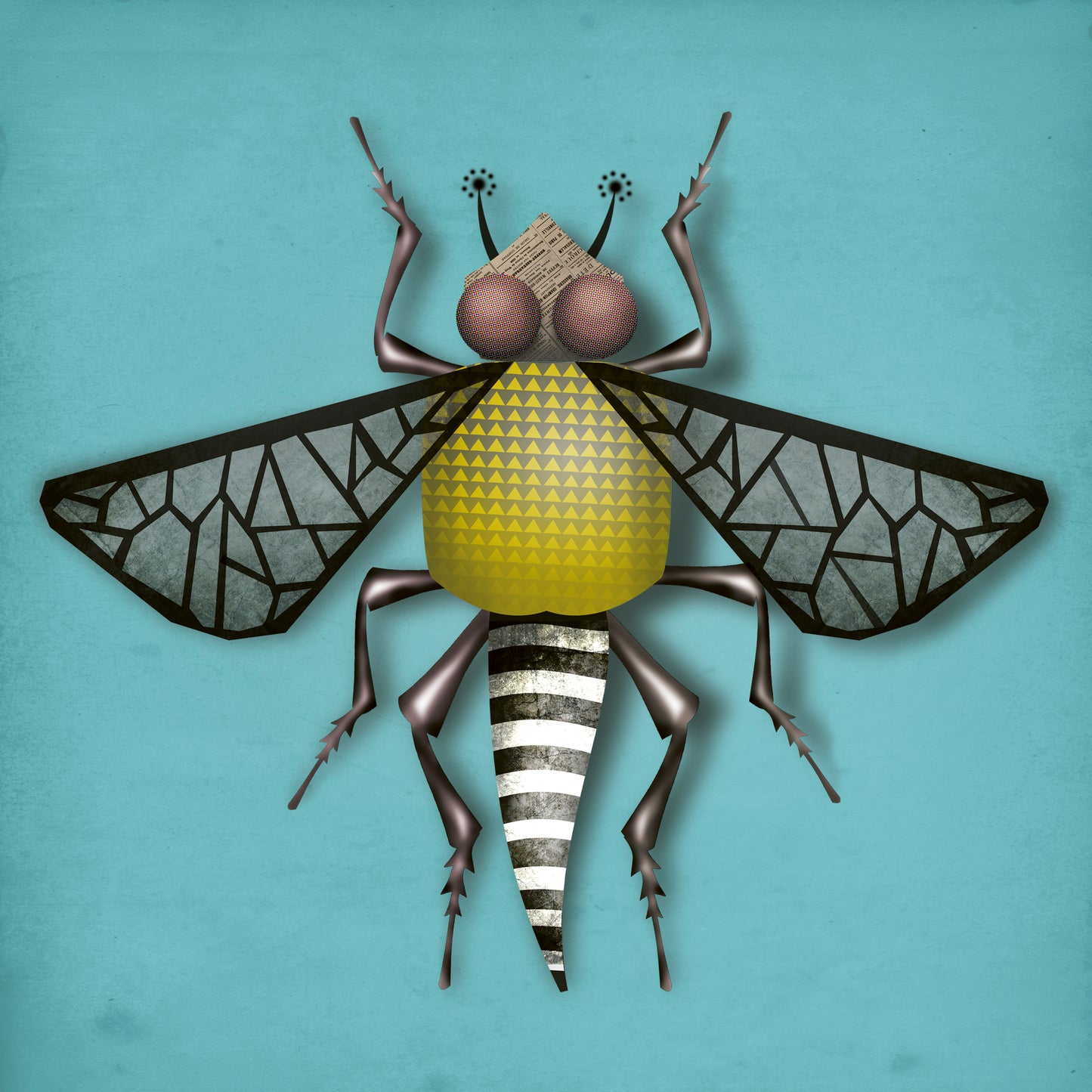 Brigitte Bug art print by Studio Frits – colorful and whimsical insect illustration with geometric wings and bold textures, modern wall art inspired by nature and entomology, perfect for quirky home decor or collectors of unique prints, available at Galerie Frits