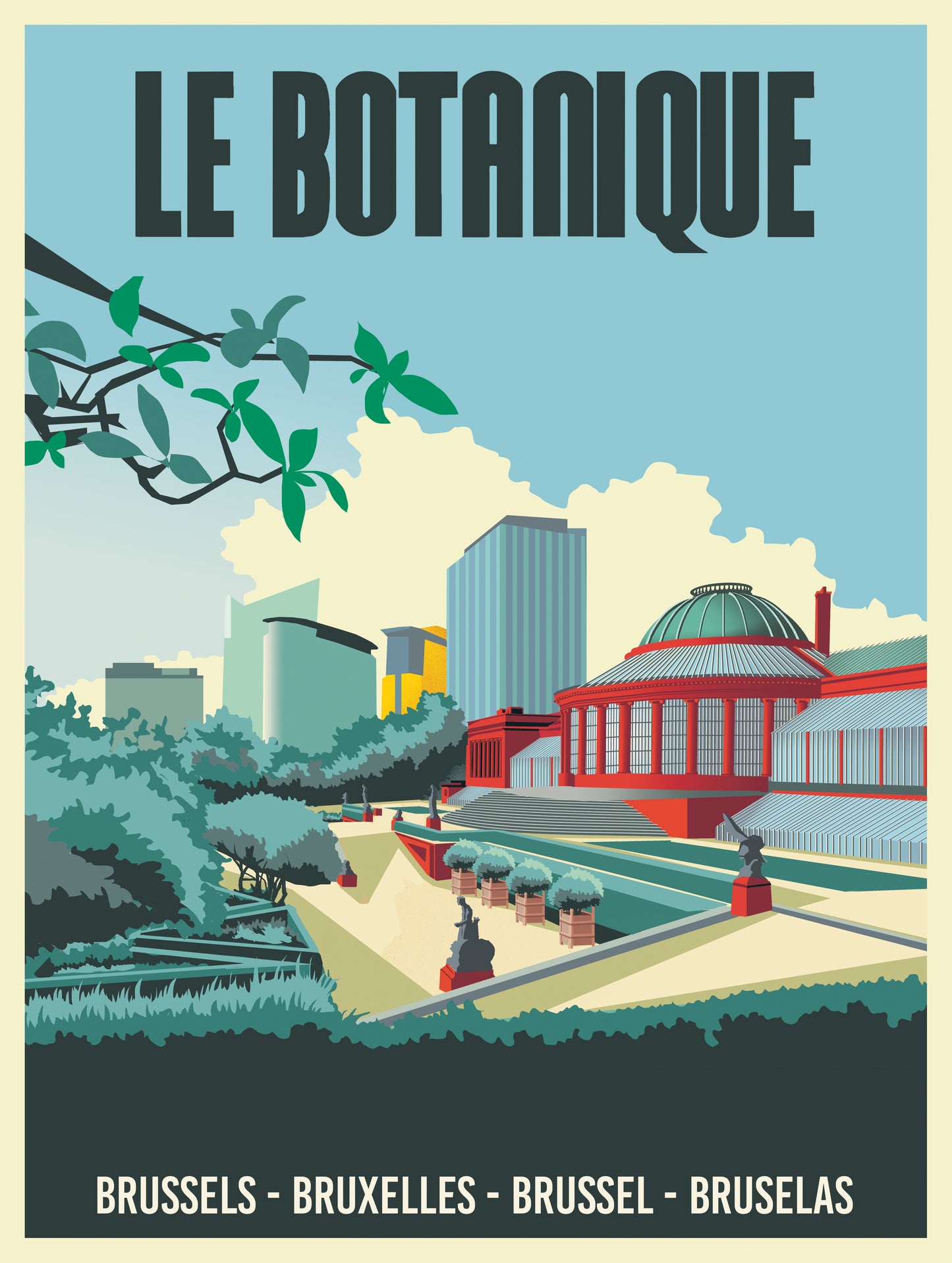 Brussels Le Botanique poster by Studio Frits featuring iconic cultural building and botanical garden in colorful Belgian city travel wall art