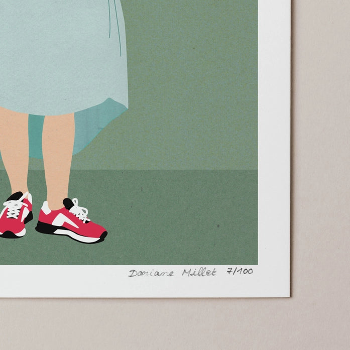 Buy wall art with girl on red sneakers by Dorianne Millet