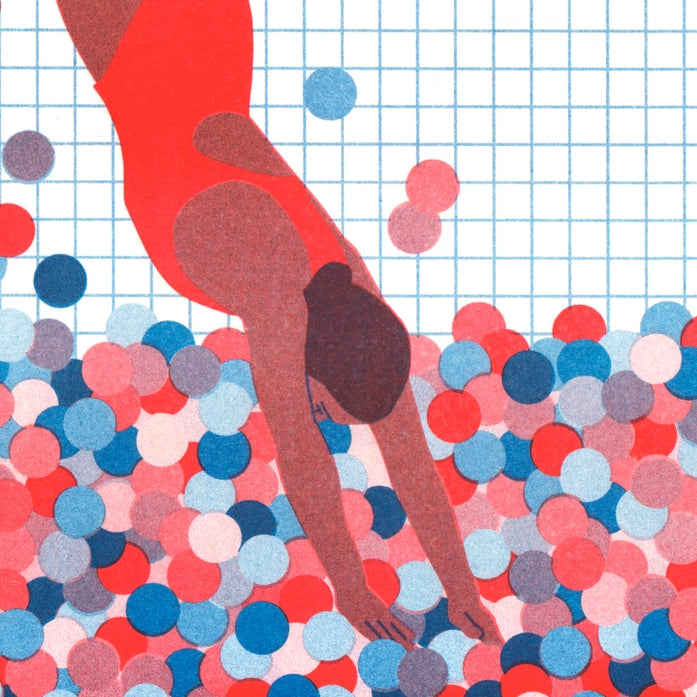 Buy illustration with woman jumping in a pool by Doriane Millet