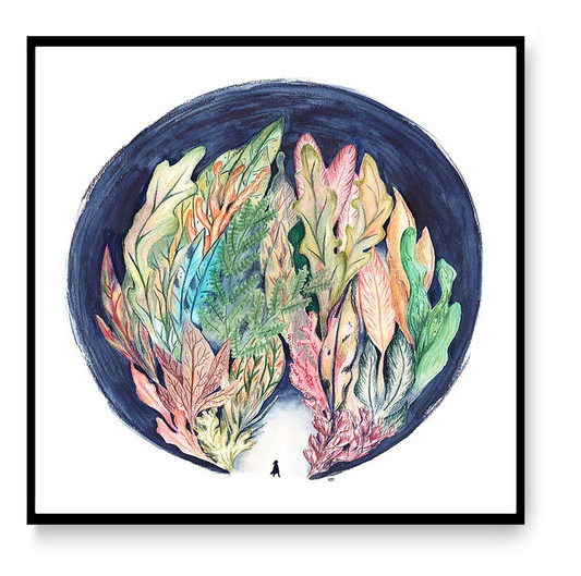 Square art print “Bos” by Kim Timmermans, watercolor-style nature illustration with green tones, minimalist wall art for calm modern interiors and home decor.