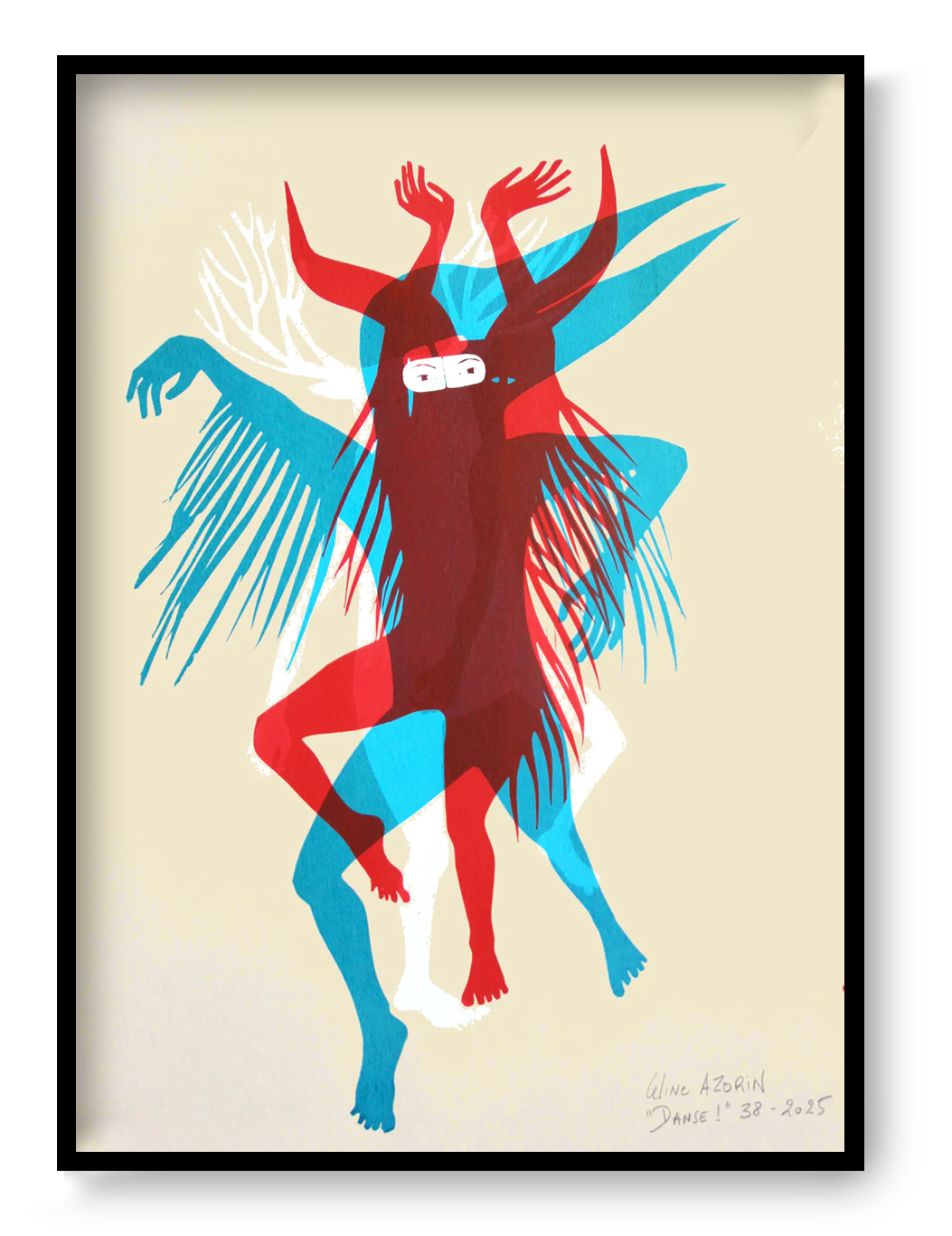 A3 handprinted screen print “DANSE – 38” by Céline Azorin, unique multicolor graphic dance composition, contemporary wall art for collectors.