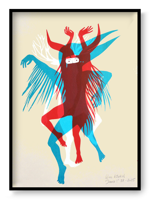 A3 handprinted screen print “DANSE – 38” by Céline Azorin, unique multicolor graphic dance composition, contemporary wall art for collectors.