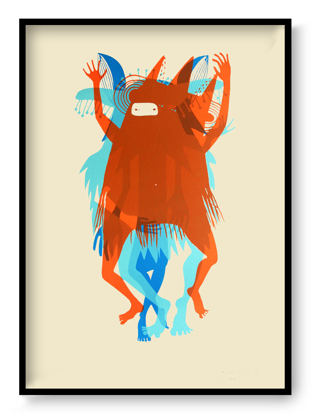 A3 handprinted screen print “DANSE – 65” by Céline Azorin, graphic dance composition with layered colors, unique contemporary wall art.