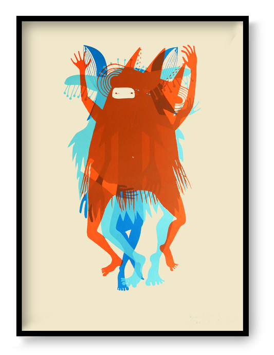 A3 handprinted screen print “DANSE – 65” by Céline Azorin, graphic dance composition with layered colors, unique contemporary wall art.