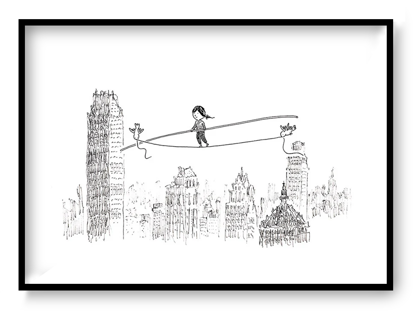 A4 giclée art print “Dizzy” by Willy Leung, minimalist line illustration with poetic balance and open space, calm wall art for modern interiors.