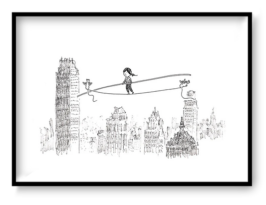 A4 giclée art print “Dizzy” by Willy Leung, minimalist line illustration with poetic balance and open space, calm wall art for modern interiors.