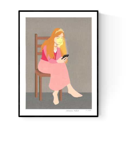 Buy illustration with princes using a phone by Dorianne Millet