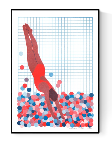 Buy illustration with woman jumping in a pool by Doriane Millet