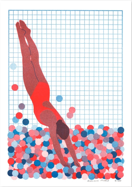 Buy artprint with woman jumping in a pool by Doriane Millet