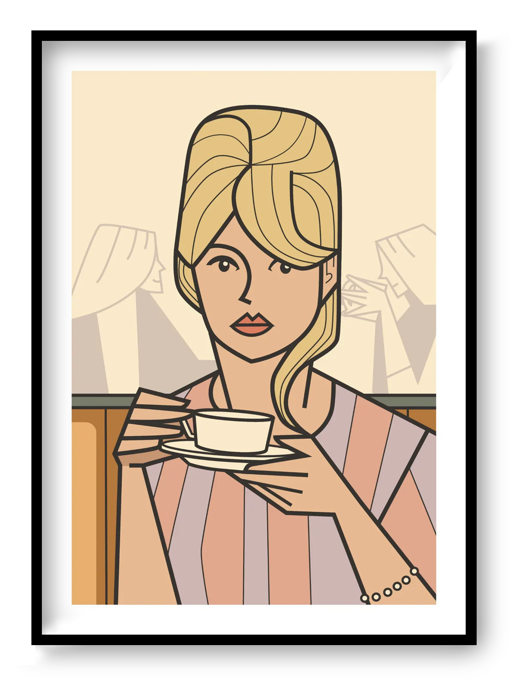 A3 art print “Dreaming of…” by Floor 4 Productions, minimal café scene with soft tones, calm contemporary wall art for modern interiors.