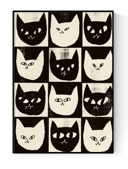 Buy black and white cat faces illustration by Eniko Eged