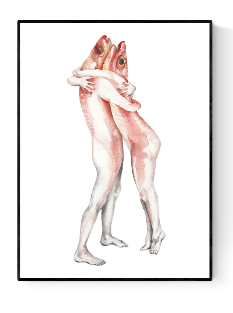 buy illustration of people with fish heads hugging by Fabienne Verhulsel FAB 