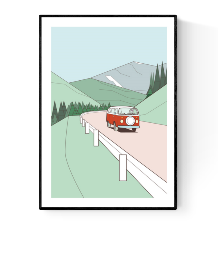 buy illustration with red combi at the mountains by Floor 4 productions