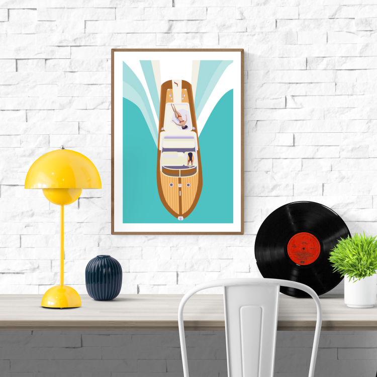 buy artprint with woman sunbathing on a boat by Floor 4 productions 