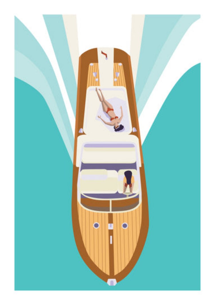 buy illustration with woman sunbathing on a boat by Floor 4 productions 