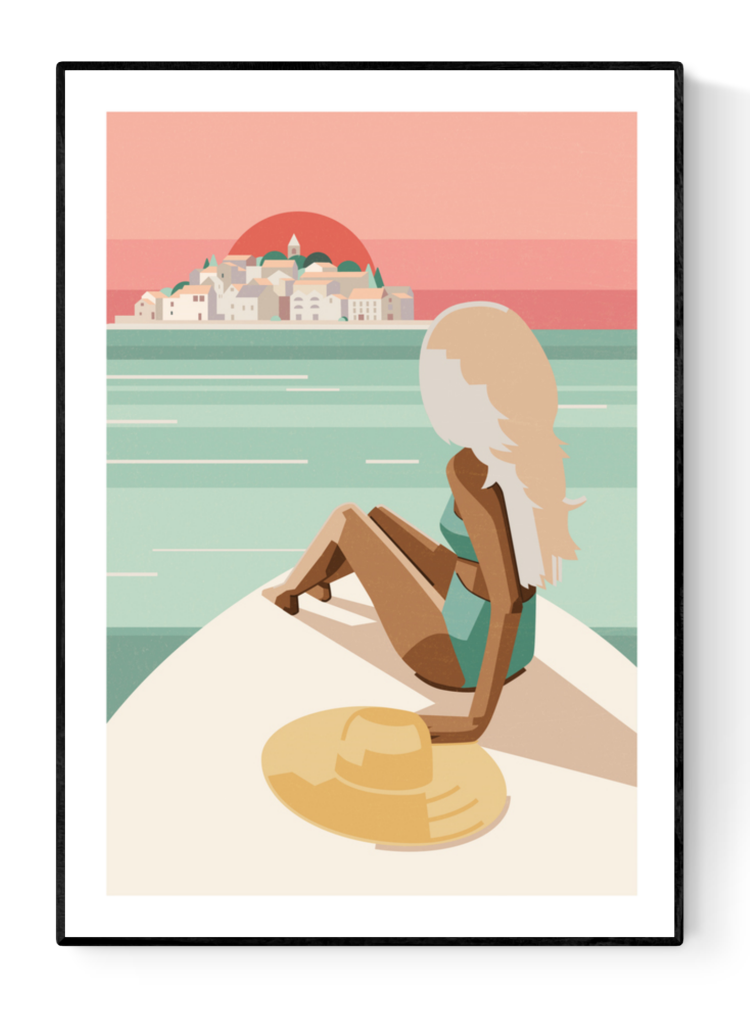 buy illustration with woman sunbathing by Floor 4 productions artprint 