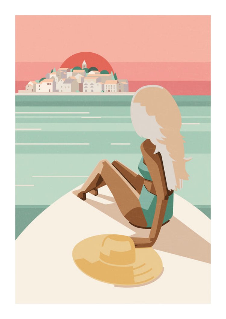 buy illustration with woman by the sea by Floor 4 productions  