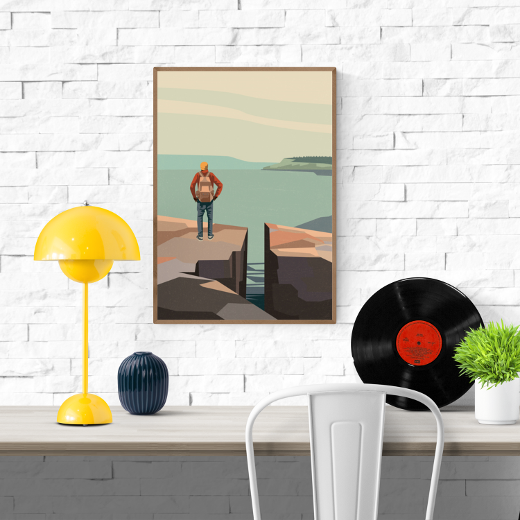 buy illustration with man at the lake by Floor 4 productions artprint 