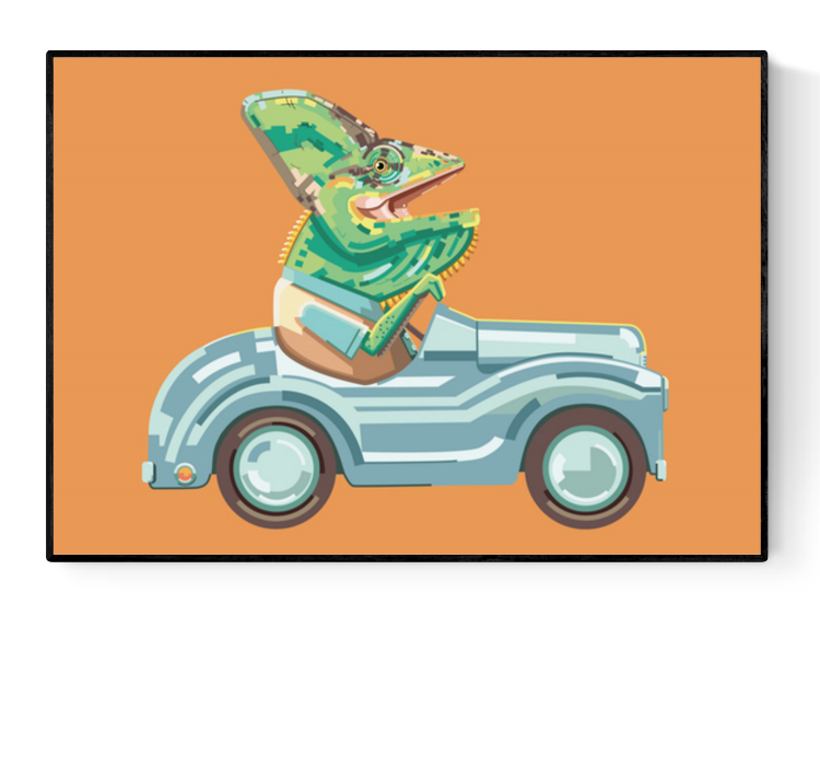 buy illustration of a chameleon driving a car by Floor 4 productions 