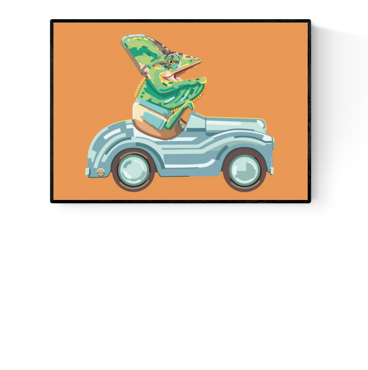 buy illustration of a chameleon driving a car by Floor 4 productions 