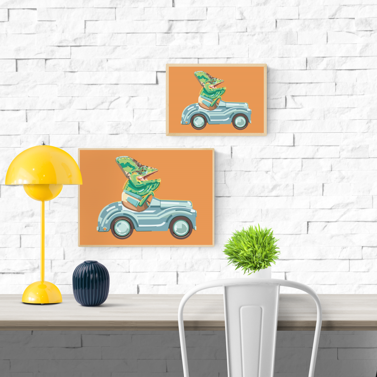 buy artprint of a chameleon driving a car by Floor 4 productions 