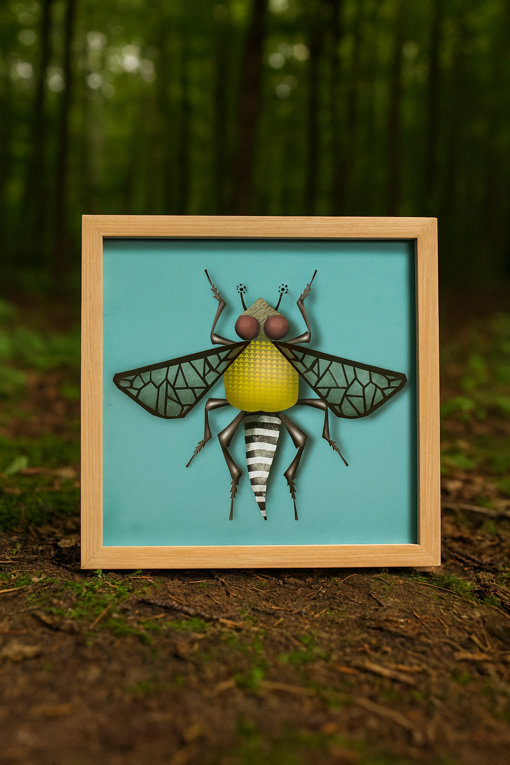 Brigitte Bug art print by Studio Frits – colorful and whimsical insect illustration with geometric wings and bold textures, modern wall art inspired by nature and entomology, perfect for quirky home decor or collectors of unique prints, available at Galerie Frits