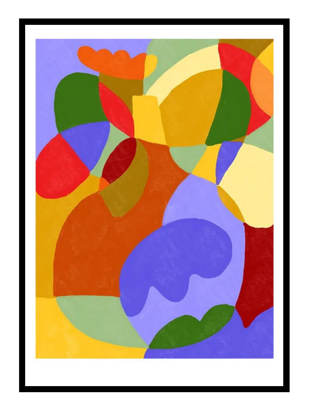 Lavender Autumn by Teresa Rego abstract colorful Giclée art print in A3 size featuring bold organic shapes in purple, orange, green and red for modern wall decor.