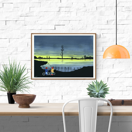 buy artprint with children at the lake by Sanlemo by Margaux Othats