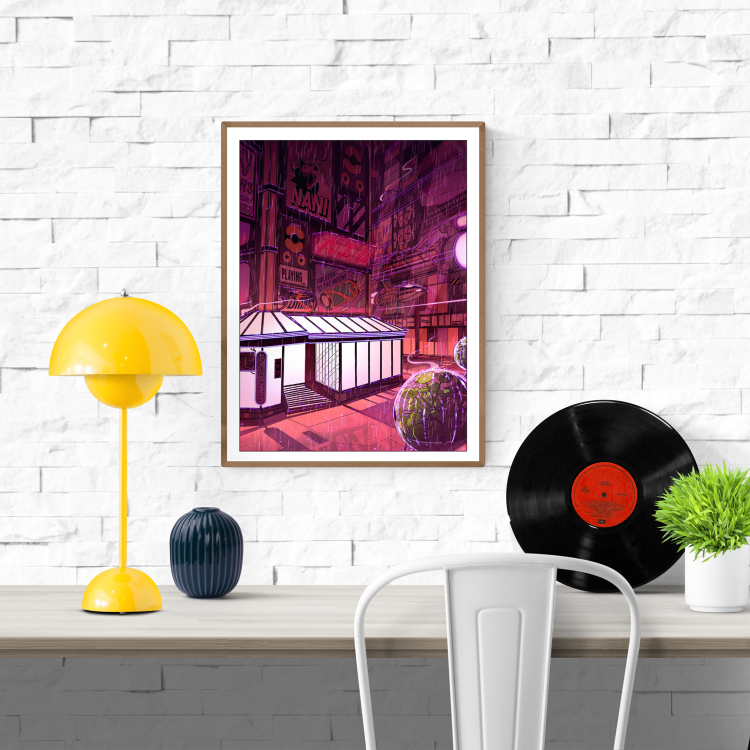 buy artprint with a coffee place at night by Paiheme studio 