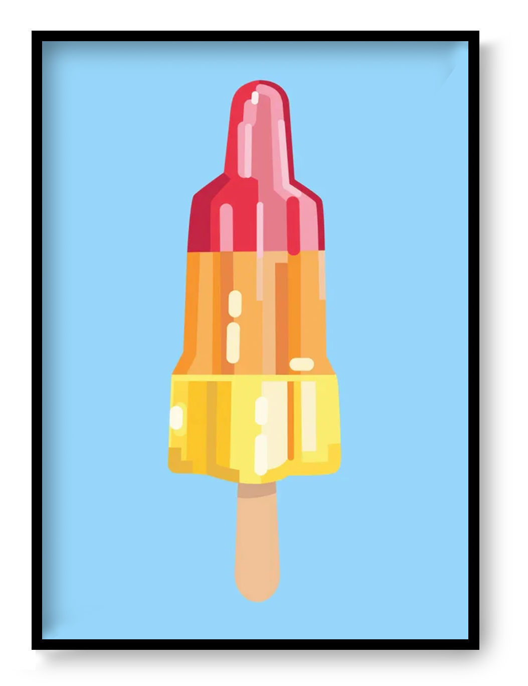 Colourful pop art print of a rocket-shaped ice cream on a light blue background, created by Floor 4 Productions, ideal for playful modern wall decor.