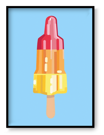 Colourful pop art print of a rocket-shaped ice cream on a light blue background, created by Floor 4 Productions, ideal for playful modern wall decor.