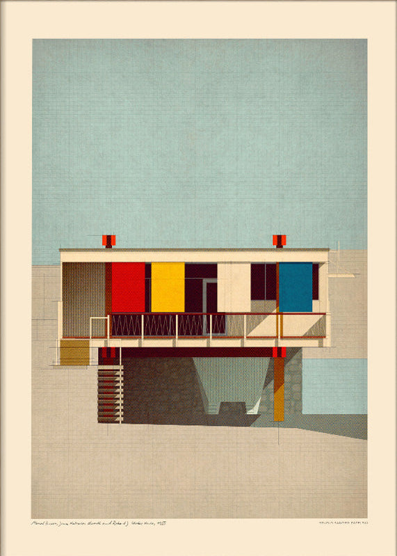 Buy illustration with red yellow white and blue house by Sander Patelski