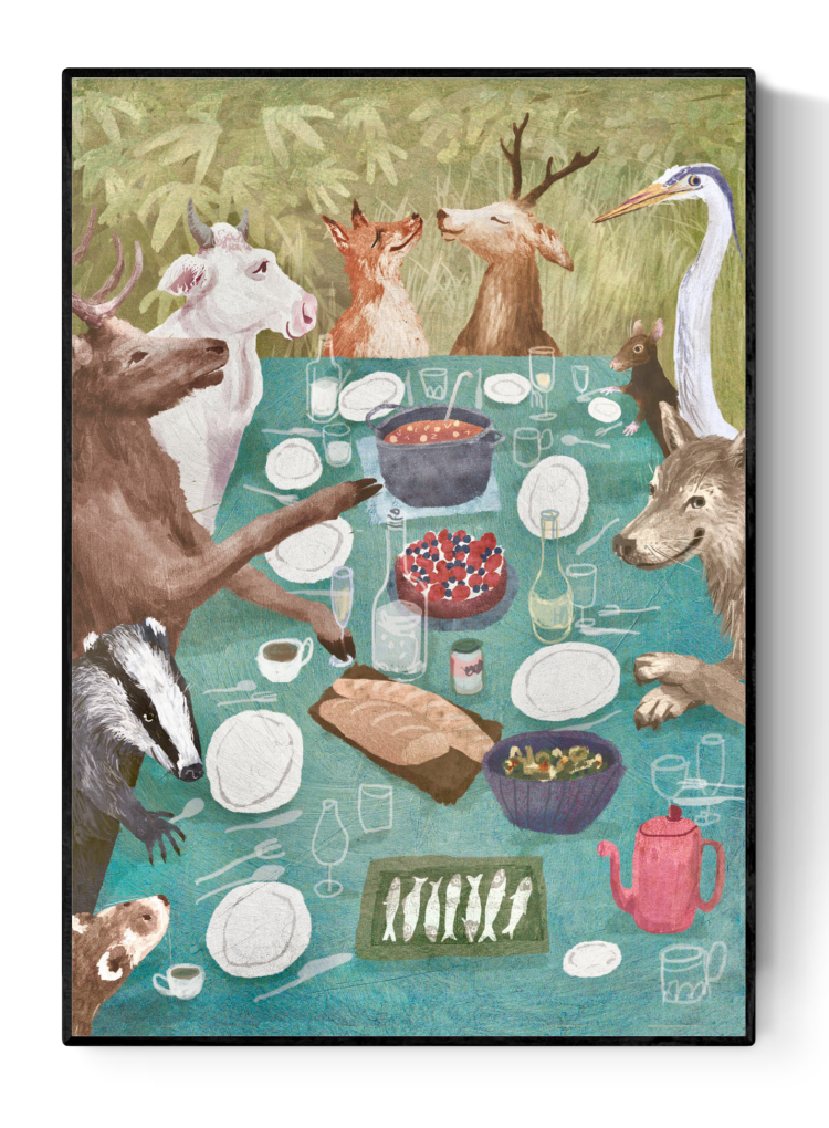 buy animals having dinner illustration by Stien van Kerckhoven 