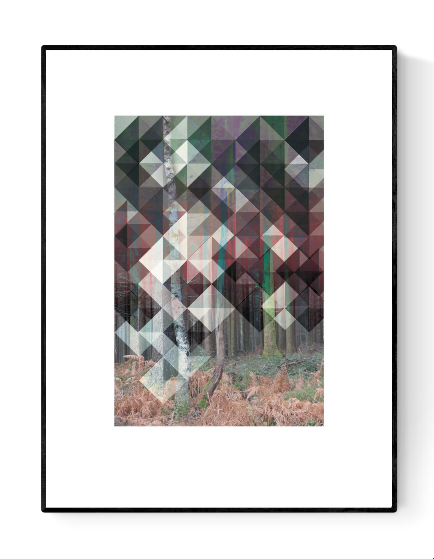 Birk art print by Studio Frits – geometric Scandinavian forest artwork by Belgian illustrator Gert Paenen, inspired by Swedish woods, combining photography and abstract patterns in calm earthy tones – Nordic wall art for modern interiors