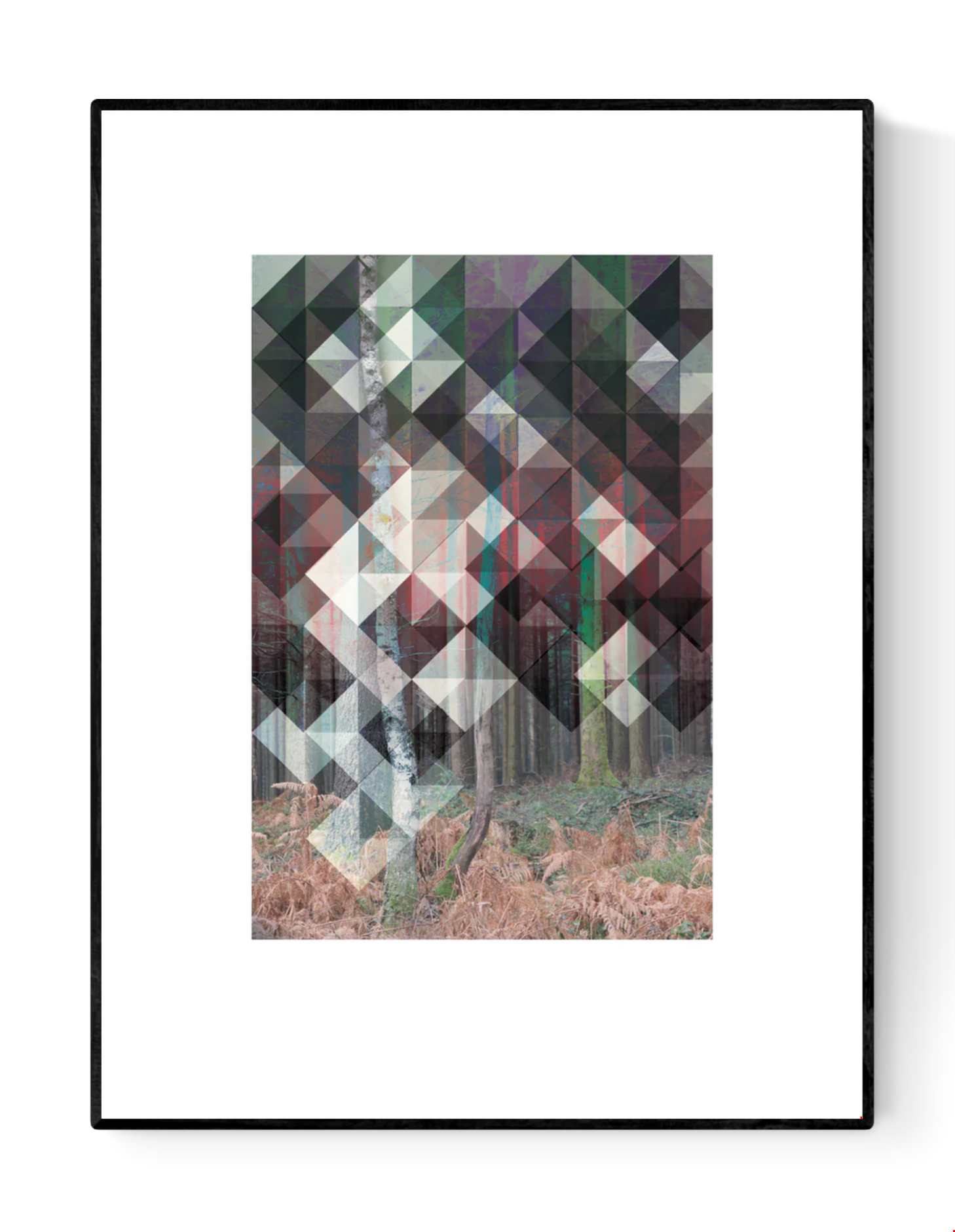Birk art print by Studio Frits – geometric Scandinavian forest artwork by Belgian illustrator Gert Paenen, inspired by Swedish woods, combining photography and abstract patterns in calm earthy tones – Nordic wall art for modern interiors