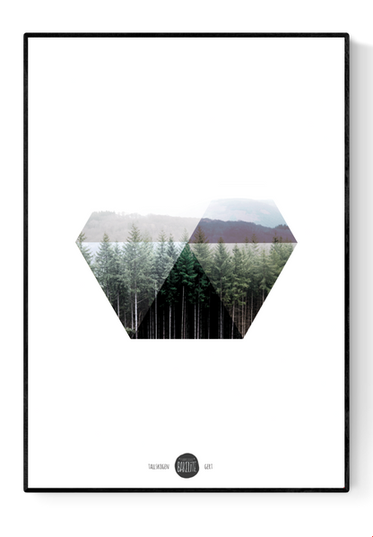 Minimalist geometric forest art print “Tallskogen” by Studio Frits – Scandinavian-inspired design blending Swedish pine trees and photography in a peaceful, modern composition. Perfect wall art for Nordic, minimalist, or nature-themed interiors.