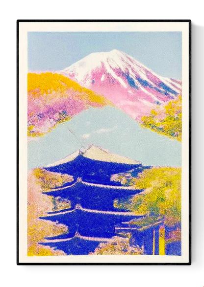 Japanese collage - tower + fuji