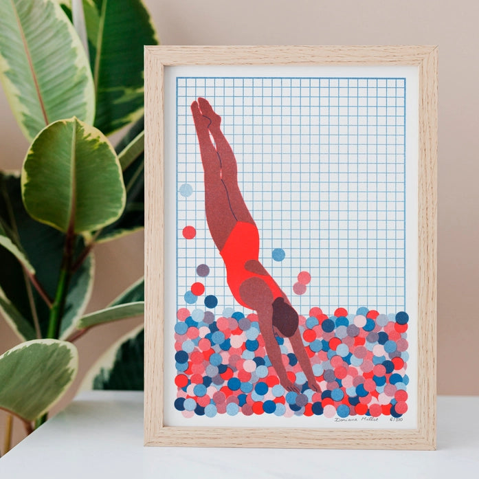 Buy artprint with woman jumping in a pool by Doriane Millet