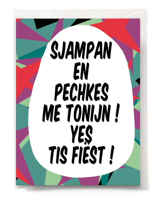 greeting card - Tante Colette - sjampan en pechkes me tonijn
