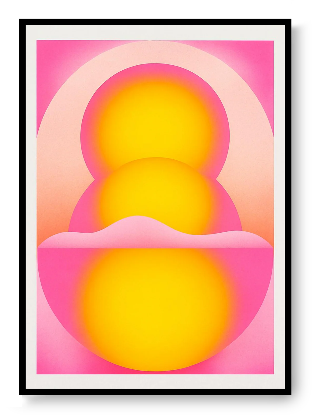 Yellow pink geometric risograph print by PTRVRKD, minimalist abstract wall art, small format modern design poster, Galerie Frits