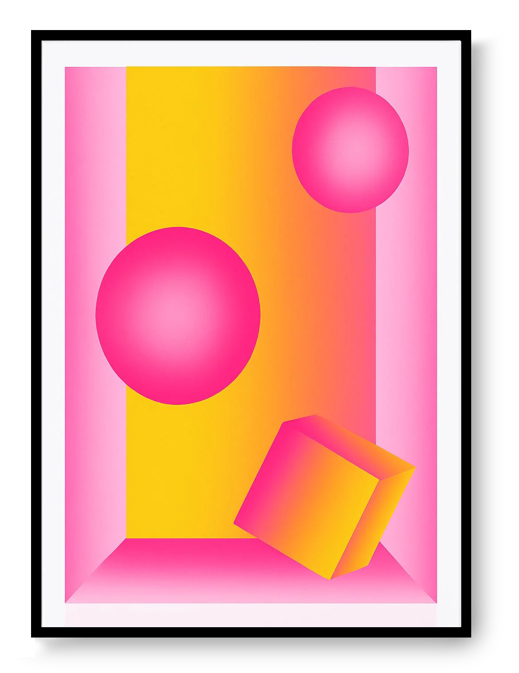 Yellow pink geometric risograph print by PTRVRKD, abstract minimalist wall art, small format risograph poster, Galerie Frits