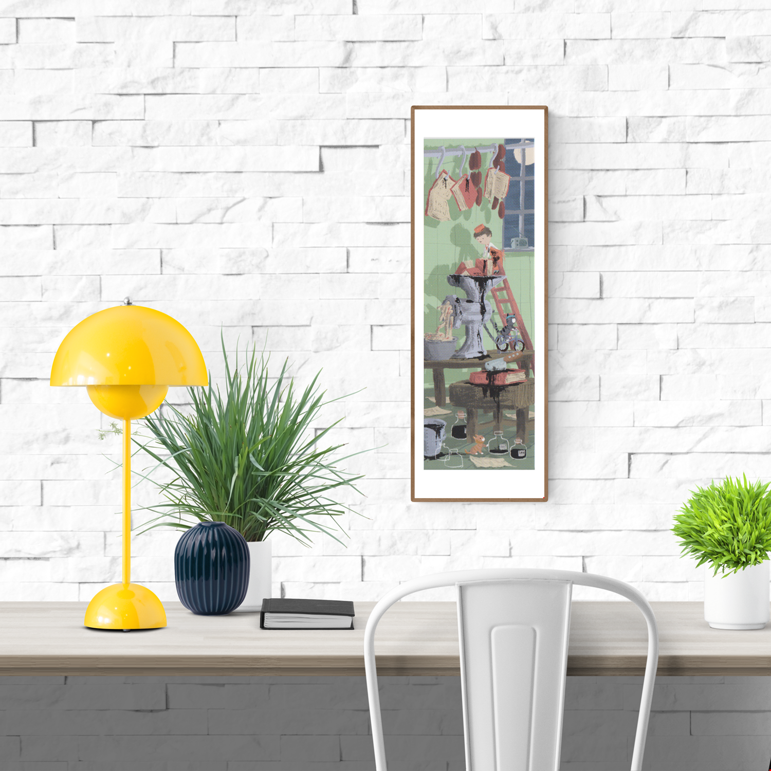 Horror giclée art print by Willy Leung in vertical format depicting a surreal domestic scene with subtle dark humor, printed on fine art paper.