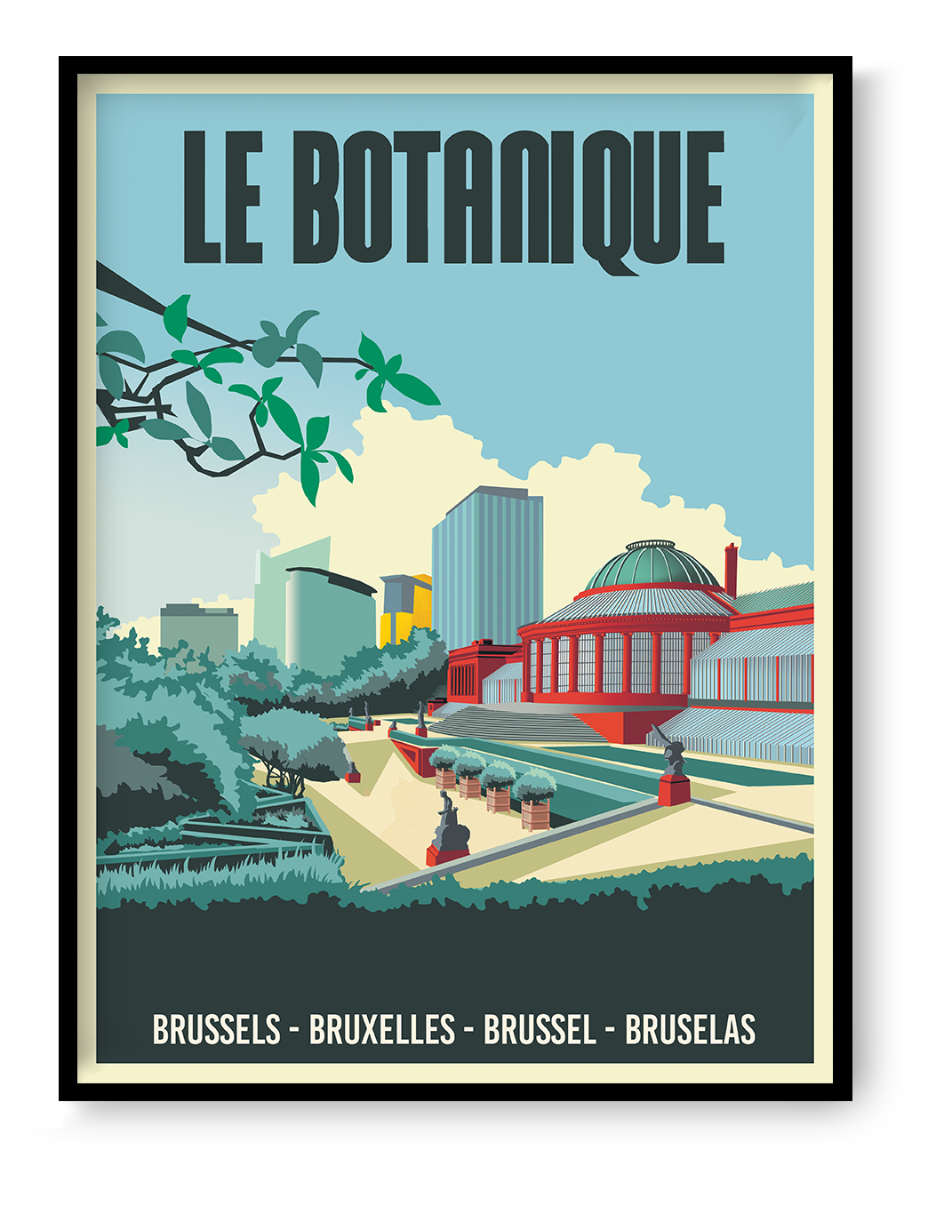 Brussels Le Botanique poster by Studio Frits featuring iconic cultural building and botanical garden in colorful Belgian city travel wall art