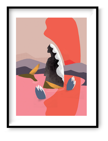 Mermaids art print set by Studio Frits featuring three abstract mermaid illustrations with bold colors and modern graphic composition