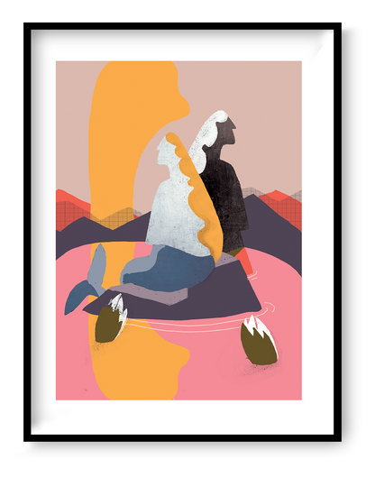 Mermaids art print set by Studio Frits featuring three abstract mermaid illustrations with bold colors and modern graphic composition