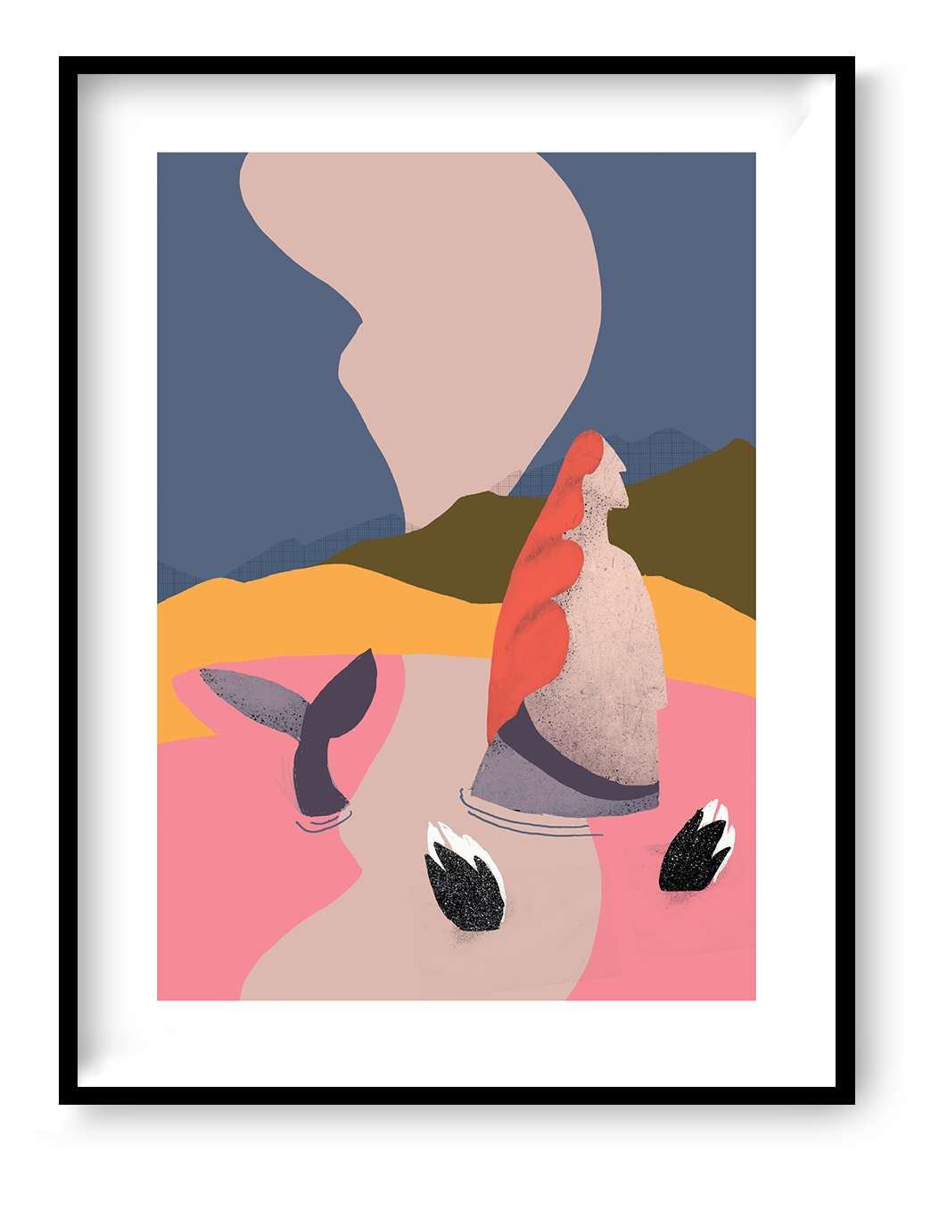 Mermaids art print set by Studio Frits featuring three abstract mermaid illustrations with bold colors and modern graphic composition