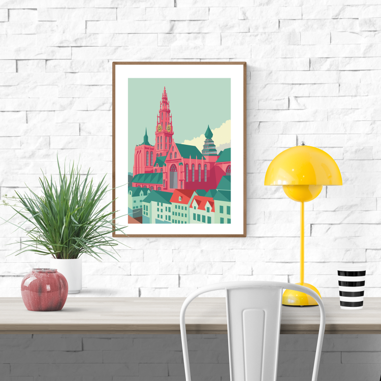 buy Antwerp cathedral illustration artprint by Studio Frits