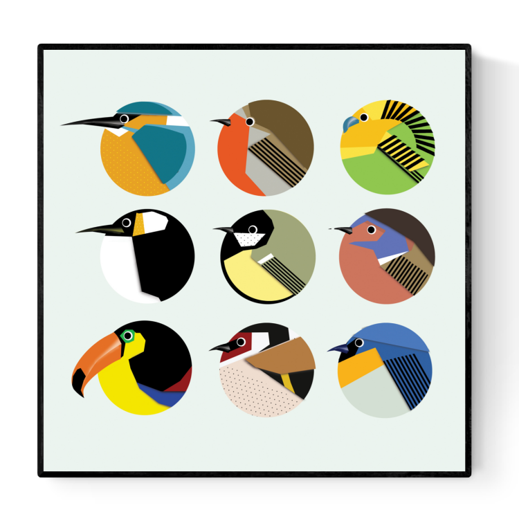 buy colorful rounded birds artprint by Studio Frits